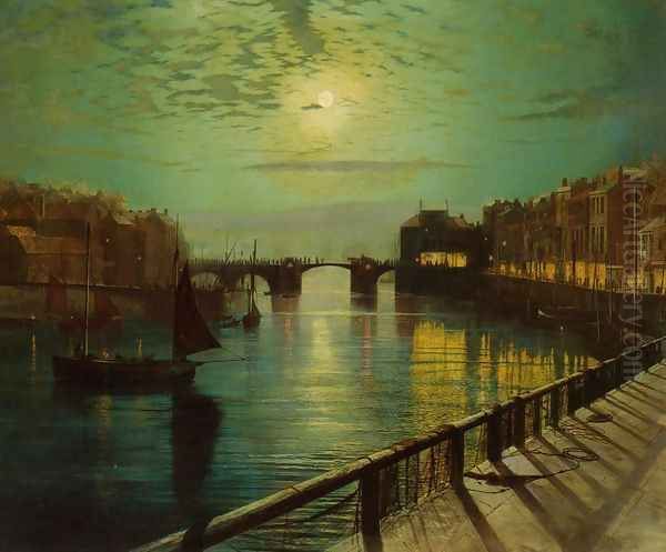 Whitby Harbor by Moonlight Oil Painting by John Atkinson Grimshaw