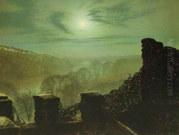 Full Moon behind Cirrus Cloud from the Roundhay Park Castle Battlements Oil Painting by John Atkinson Grimshaw