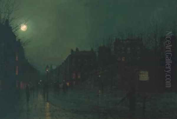 View of Heath Street by Night Oil Painting by John Atkinson Grimshaw