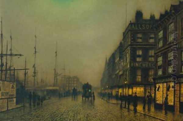 Liverpool Quay by Moonlight Oil Painting by John Atkinson Grimshaw