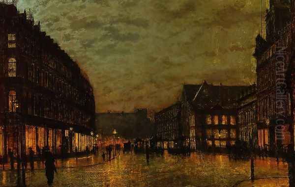 Boars Lane, Leeds by Lamplight Oil Painting by John Atkinson Grimshaw