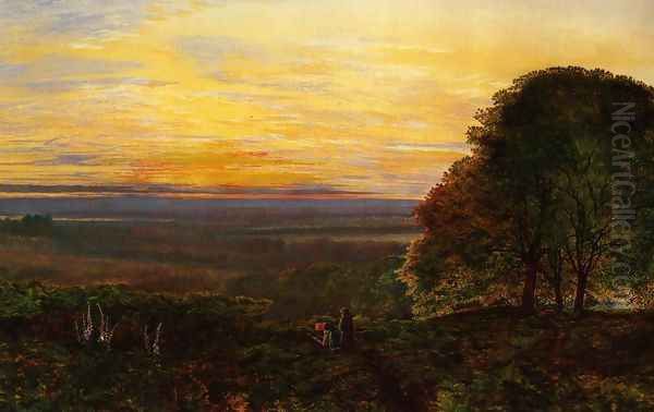 Sunset from Chilworth Common, Hampshire Oil Painting by John Atkinson Grimshaw