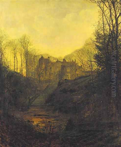 A Manor House in Autumn Oil Painting by John Atkinson Grimshaw