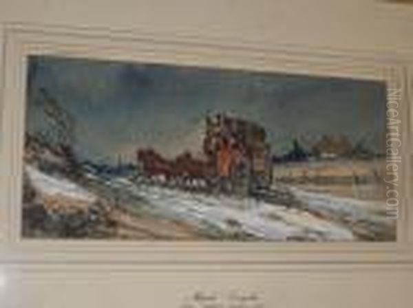 'mail Coach' - Horses And Carriage On A Snowypath Oil Painting by Henry Thomas Alken