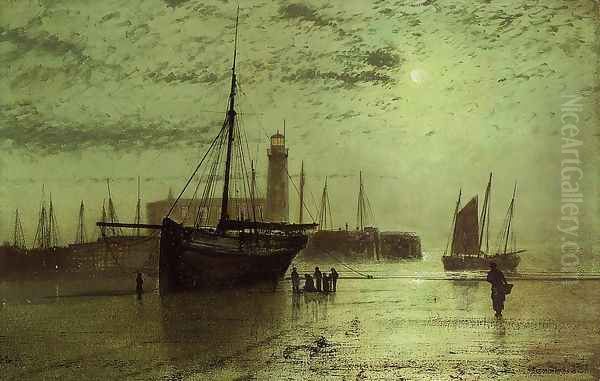 The Lighthouse At Scarborough Oil Painting by John Atkinson Grimshaw