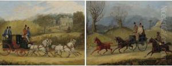 Coach And Four Greys And Tandem Coach Oil Painting by Henry Thomas Alken