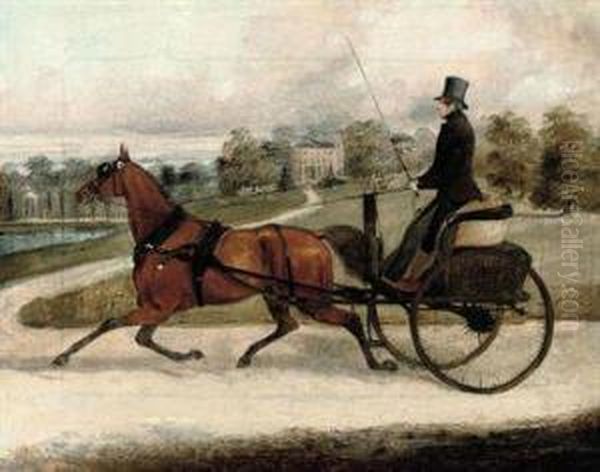 A Gentleman In His Gig, A Country House In The Distance Oil Painting by Henry Thomas Alken