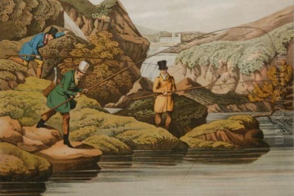 Salmon Fishing Oil Painting by Henry Thomas Alken