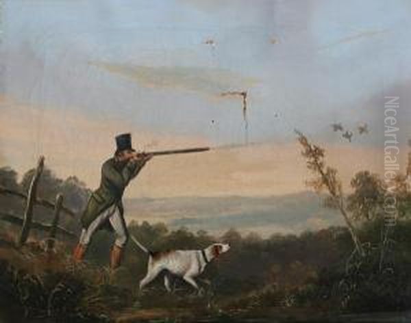 A Gentleman Pheasant Shooting, With Hound Before A Landscape Oil Painting by Henry Thomas Alken