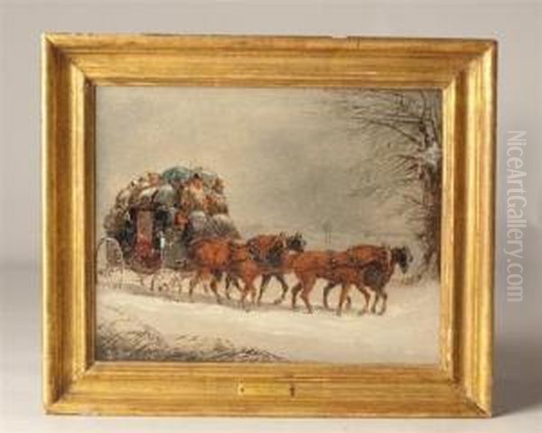 Stagecoach In Snow Oil Painting by Henry Thomas Alken