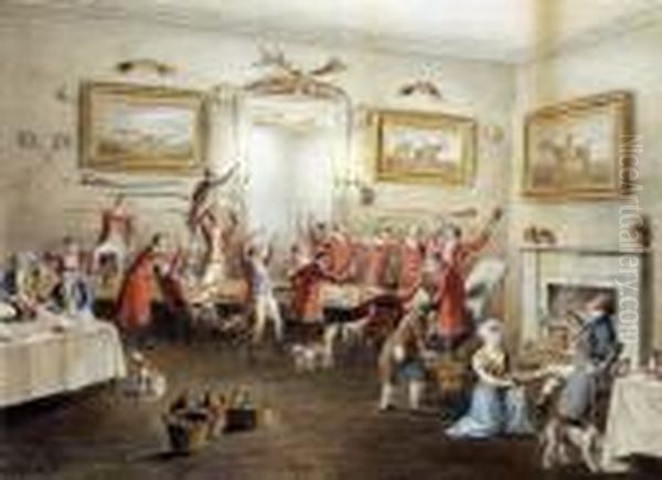 A Set Of Six, The Meet, Catching
 The Scent, The Chase, Whichway,the Kill And The Hunt Breakfast Oil Painting by Henry Thomas Alken