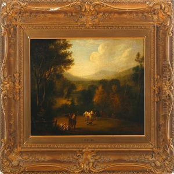 A Landscape Scenery With Hunters, Horses And Dogs Oil Painting by Henry Thomas Alken