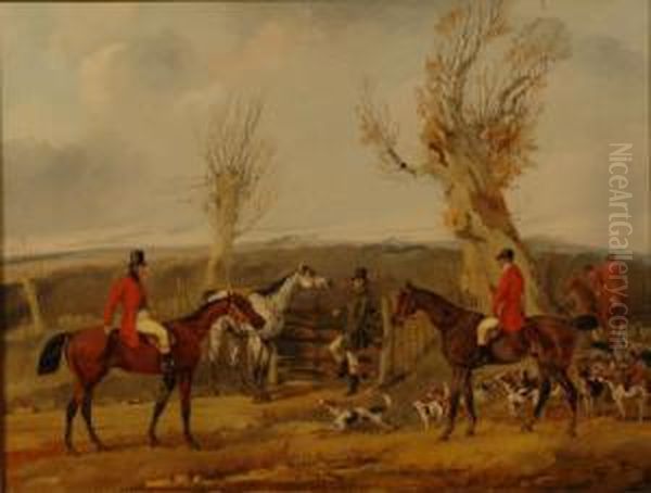 'going To Cover' 'gone Away', 'full Cry' And 'the Death' A Set Of Four Hunting Scenes Oil Painting by Henry Thomas Alken