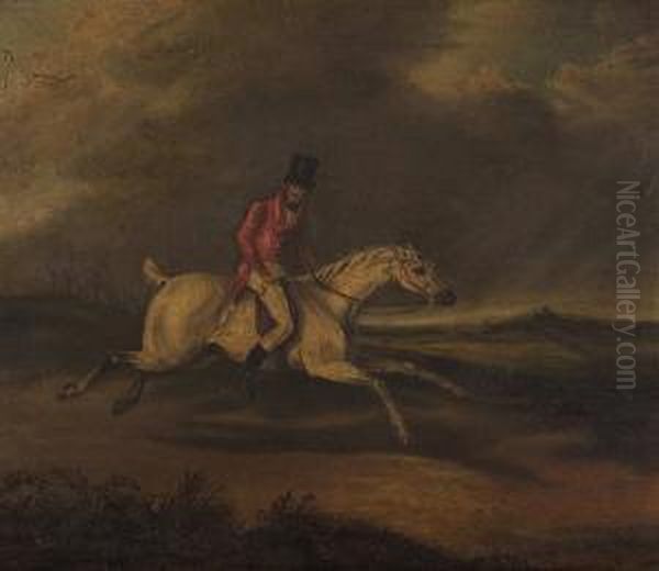 Huntsman On Horseback Galloping In An Extensive Landscape Oil Painting by Henry Thomas Alken