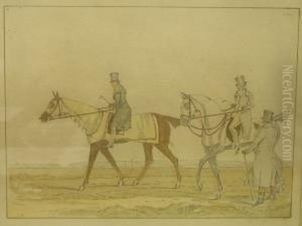 Gentlemen And Horses, Pencil& Watercolour Oil Painting by Henry Thomas Alken