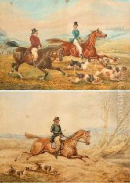 Huntsman On Horseback In Full Gallop With Two Dogs Alongside Oil Painting by Henry Thomas Alken