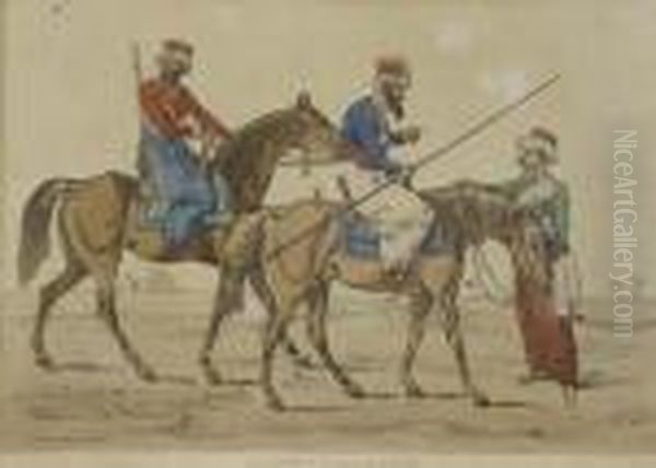 Set Of Three 19th Century Coloured Prints Of Egyptiancavalry Oil Painting by Henry Thomas Alken