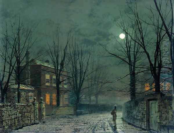 The Old Hall Under Moonlight Oil Painting by John Atkinson Grimshaw