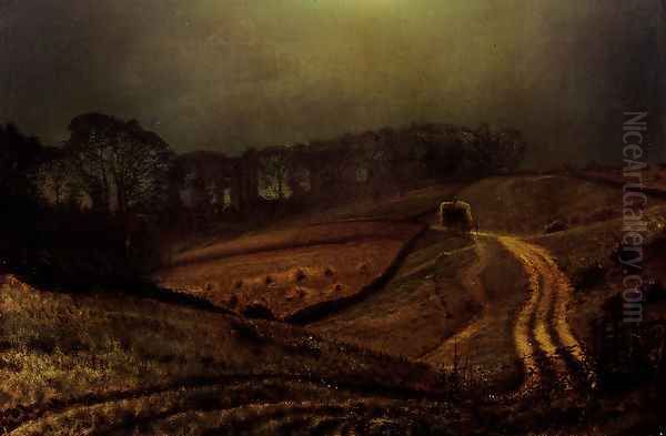 Under The Harvest Moon Oil Painting by John Atkinson Grimshaw