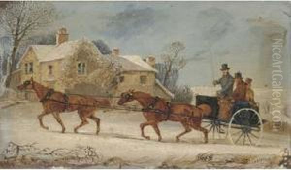 A Horse And Coach Driving Through The Snow Oil Painting by Henry Thomas Alken