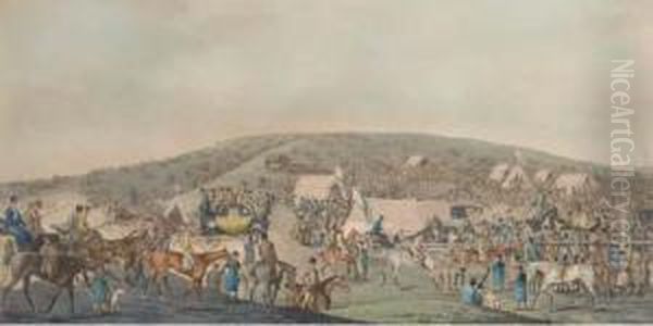 Epsom Races; Sam Beating Lord 
Darlington's Grey; And Epsom Races;preparing To Start, By T. Sutherland Oil Painting by Henry Thomas Alken