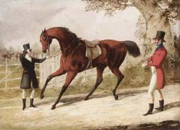 A Huntsman And His Groom With A Saddled Bay Hunter, The Meetbeyond Oil Painting by Henry Thomas Alken