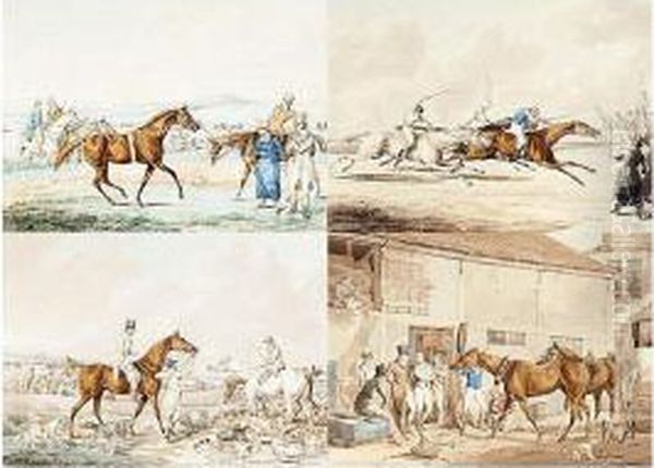 A Group Of Watercolours For 'the High Mettled Racer' Oil Painting by Henry Thomas Alken