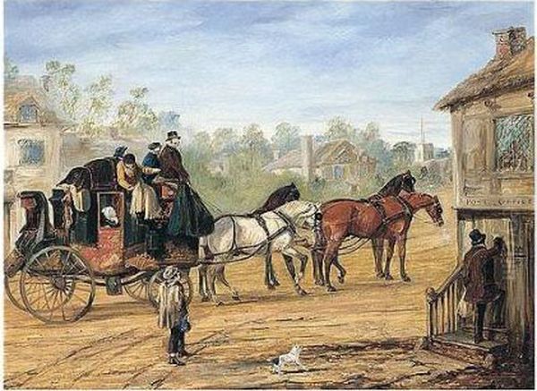 The Hull To London Royal Mail Stopping At A Country Post Office Oil Painting by Henry Thomas Alken