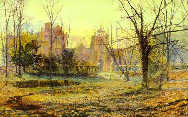 Evening, Knostrop Old Hall Oil Painting by John Atkinson Grimshaw