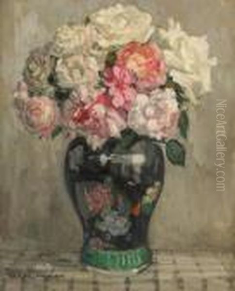 Vase Chinois Fleuri Oil Painting by Fernand Allard L'Olivier