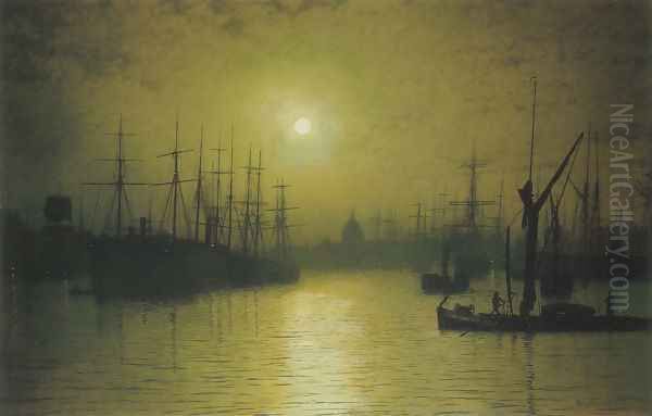 Nightfall down the Thames Oil Painting by John Atkinson Grimshaw