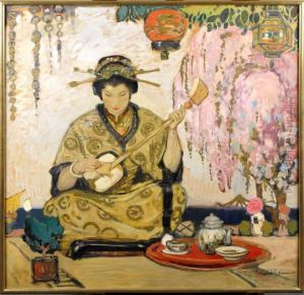 La Joueuse De Shamisen Oil Painting by Fernand Allard L'Olivier