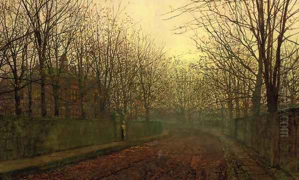 An Autumn Lane Oil Painting by John Atkinson Grimshaw