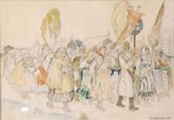 Procession En Pologne Oil Painting by Fernand Allard L'Olivier