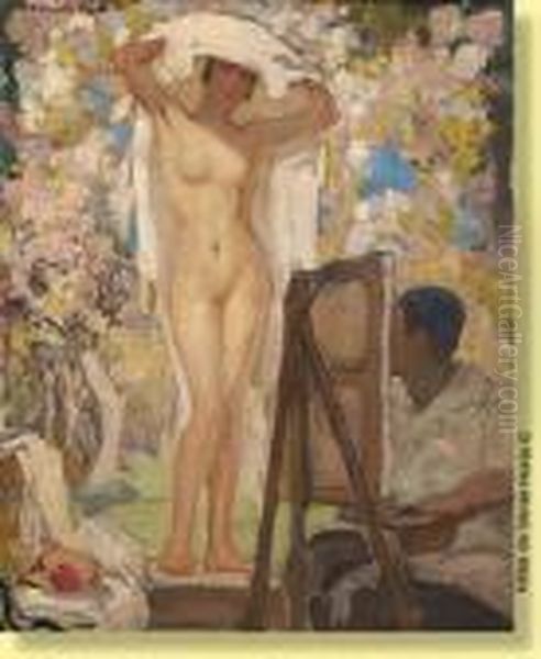 Modele Nu Et Peintre Au Chevalet Oil Painting by Fernand Allard L'Olivier