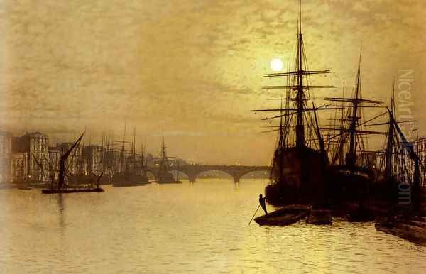 The Thames Below London Bridge Oil Painting by John Atkinson Grimshaw