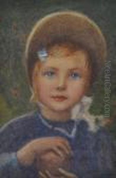 Young Girl Holding A Ball Oil Painting by Helen Mary Elizabeth Allingham