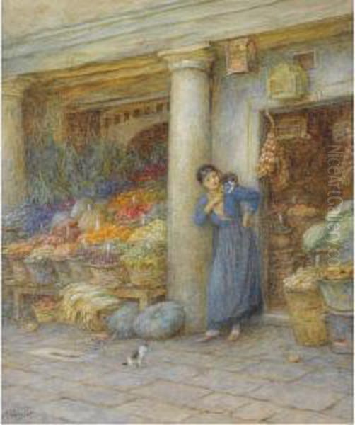 A Venetian Fruit Stall Oil Painting by Helen Mary Elizabeth Allingham