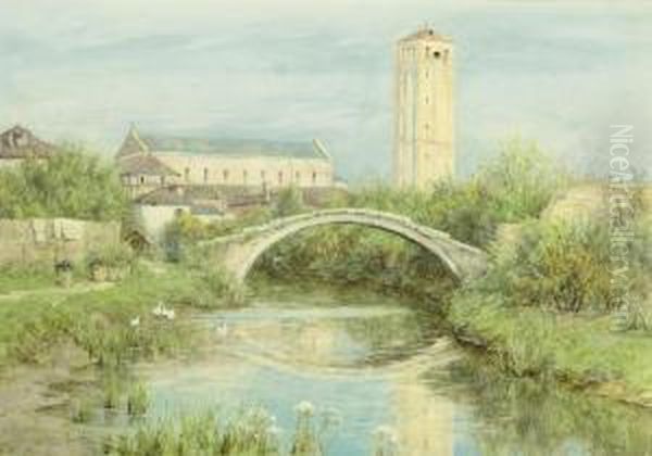 Santa Maria Dell'assunta, Torcello Viewed From The River Oil Painting by Helen Mary Elizabeth Allingham