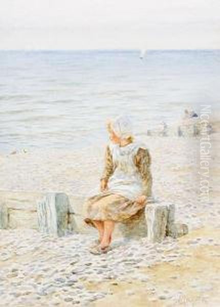 Girl Seated On A Beach Oil Painting by Helen Mary Elizabeth Allingham