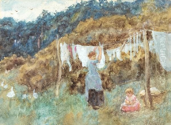 Study For The Clothes Line Oil Painting by Helen Mary Elizabeth Allingham