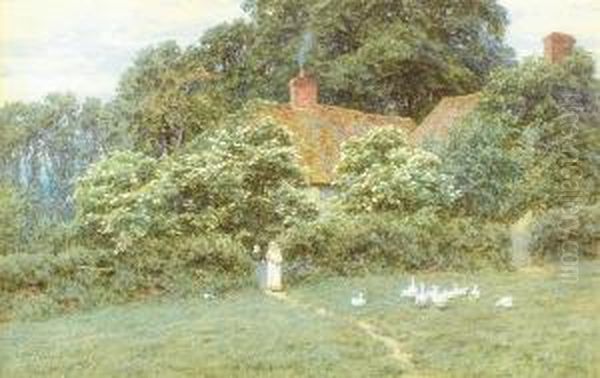 A Cottage At Farringford, Isle Of Wight Oil Painting by Helen Mary Elizabeth Allingham