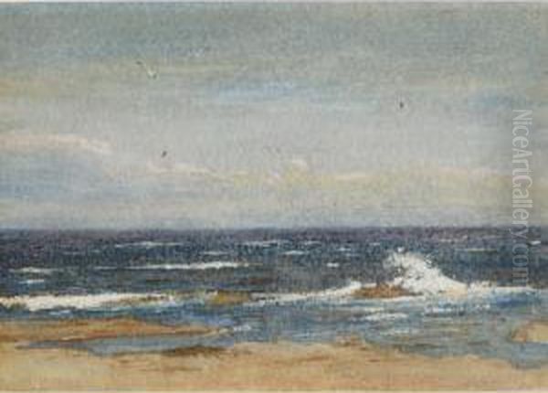 A Seascape With Waves Crashing On A Rock Oil Painting by Helen Mary Elizabeth Allingham