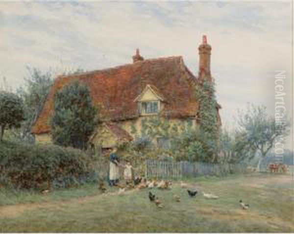 Feeding Time At The Cottage Oil Painting by Helen Mary Elizabeth Allingham