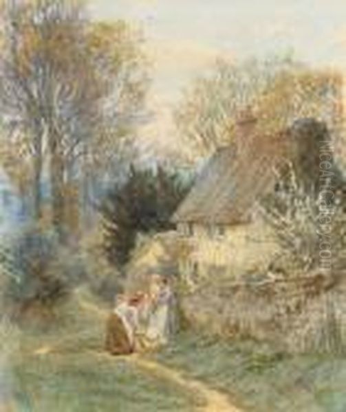 A Basket Woman With Henry Allingham And His Nanny, Elizabeth Haddon Oil Painting by Helen Mary Elizabeth Allingham