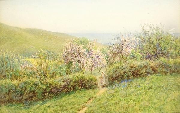 View Of The South West Corner Of The Tennyson Estate, Isle Of Wight Oil Painting by Helen Mary Elizabeth Allingham