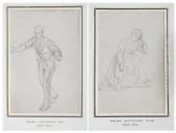 Study Of A Seated Woman, And Another, A Study Of A Man Gesturing, A Pair Oil Painting by Helen Mary Elizabeth Allingham