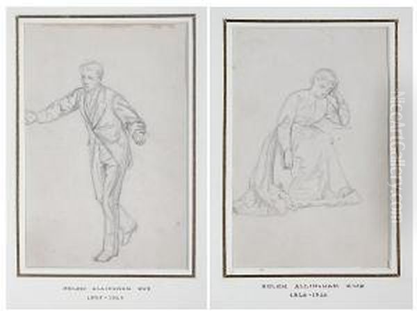 Study Of A Seated Woman, And Another, A Study Of A Man Gesturing Oil Painting by Helen Mary Elizabeth Allingham