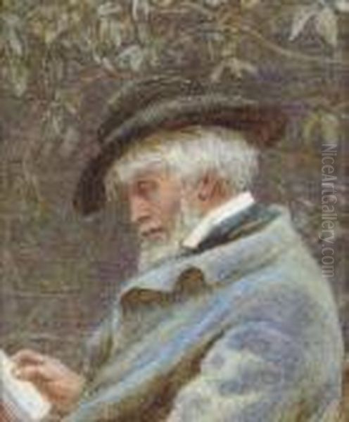 Study Of Thomas Carlyle (1795-1881) Reading In His Garden Oil Painting by Helen Mary Elizabeth Allingham