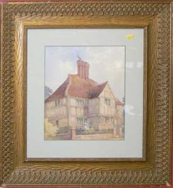 A Country House With Figures, Bears Signature Oil Painting by Helen Mary Elizabeth Allingham